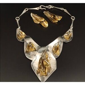 Rare Joseph Boris Silver Tone & Brass‎ Necklace Earring Set